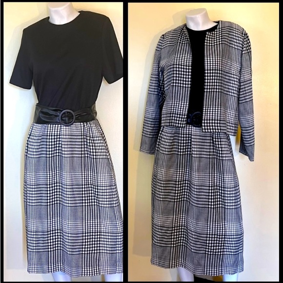 Serbin short sleeve black & white houndstooth print dress with matching jacket. - Picture 1 of 11